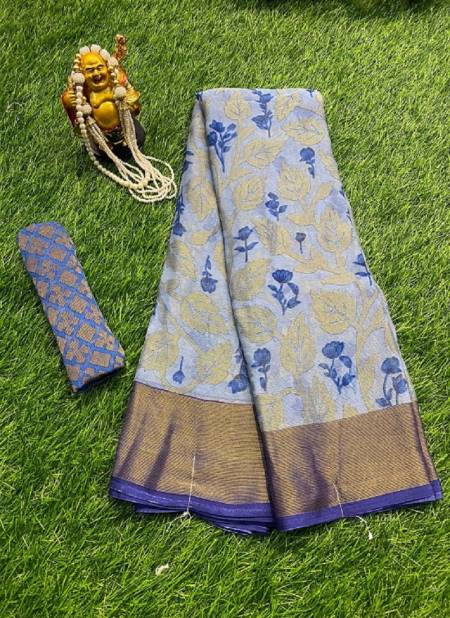 Banarasi Vastra Silky Lenin Saree With Zari Woven Floral Motifs Border