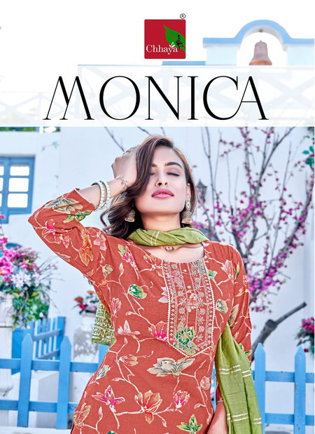 Monica By Chhaya Printed Silk Embroidery Kurti With Bottom Dupatta Wholesalers In Delhi