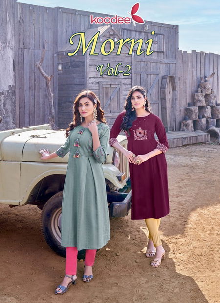 Morni Vol 2 By Koodee Rayon Embroidery Designer Kurtis Wholesale Shop In Surat Catalog