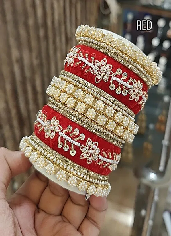 Moti With Velvet Tikki Bangles Set Wholesale Shop In Surat
