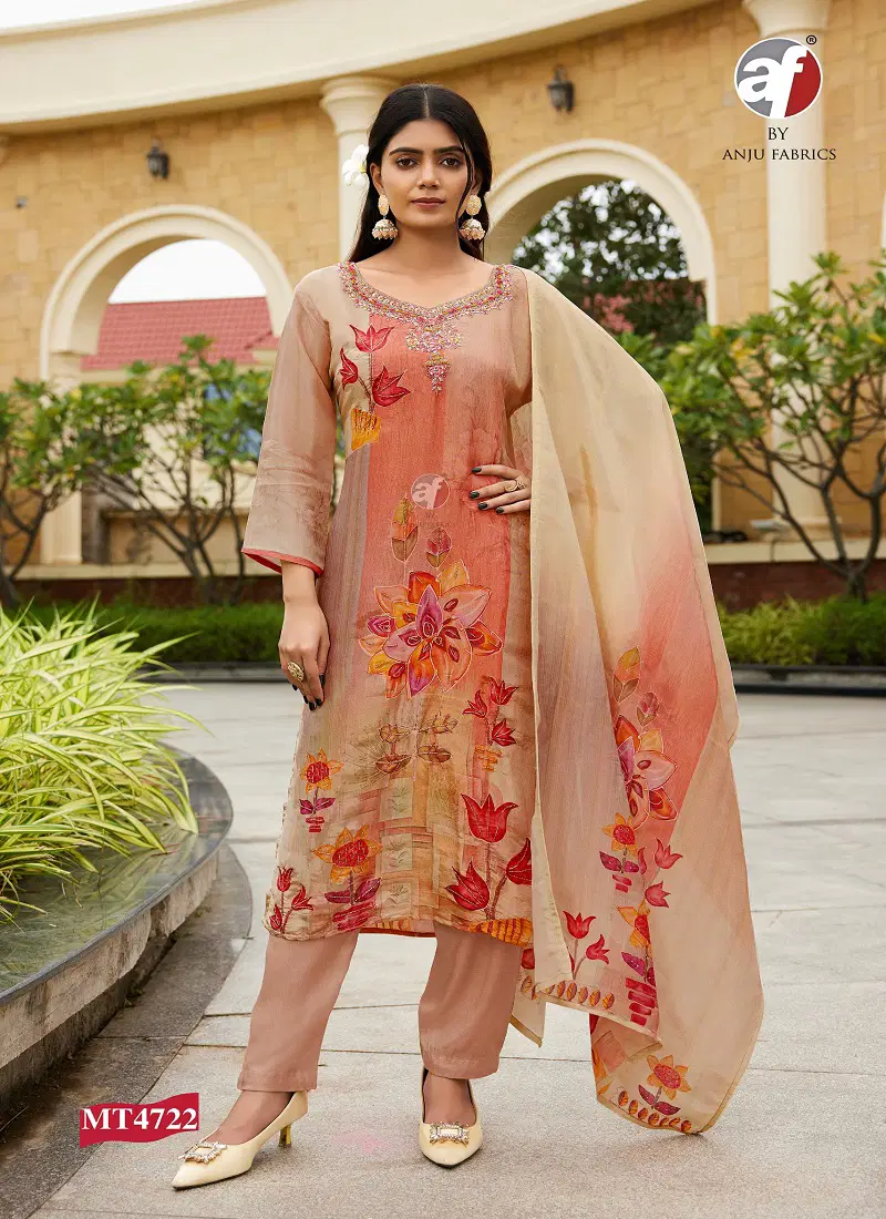 MT 4722 By Af Tussue Shimmer Handwork Kurti With Bottom Dupatta Wholesale Online Catalog