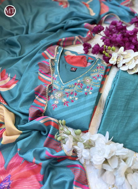 MT Green Mehera Chinon Printed Kurti With Bottom Dupatta Wholesale Shop In Surat