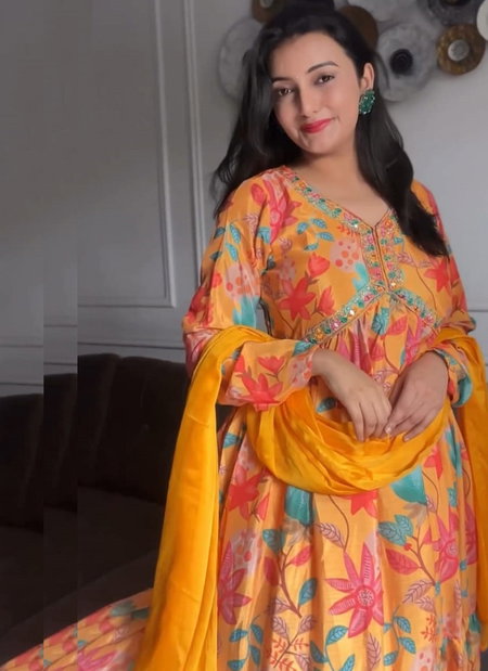 Mt Haldi Special Wedding Wear Chinon Kurti With Bottom Dupatta Wholesale Market In Surat
