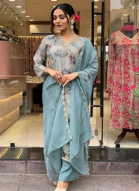 MT Heavy Organza Embroidery Kurti With Bottom Dupatta Wholesale Shop In Surat
