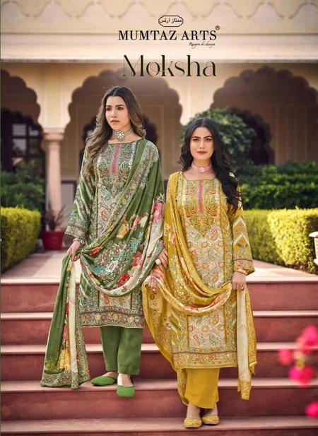 Moksha By Mumtaz Jam Satin Digital Printed Dress Material Wholesale Market In Surat