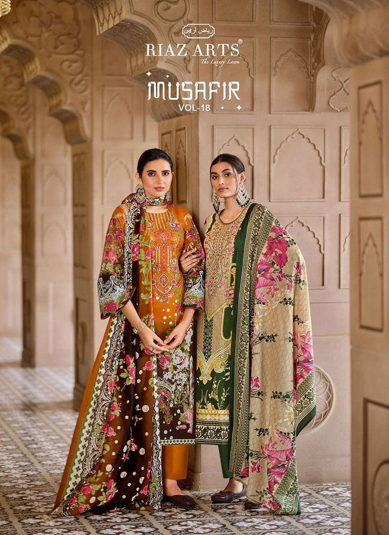 Musafir Vol 18 By Riaz Arts Karachi Lawn Digital Printed Dress Material Orders In India Catalog