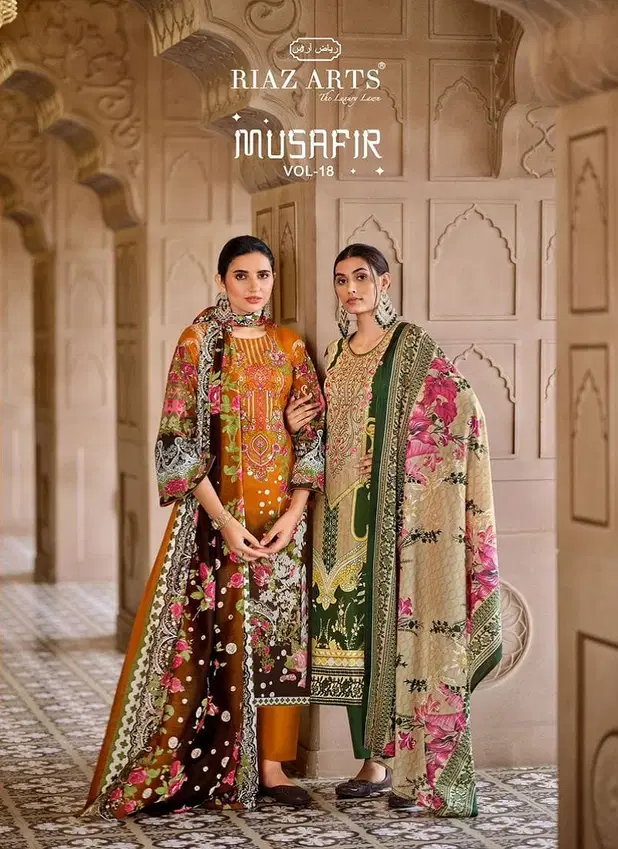 Musafir Vol 18 By Riaz Arts Karachi Lawn Digital Printed Dress Material Orders In India