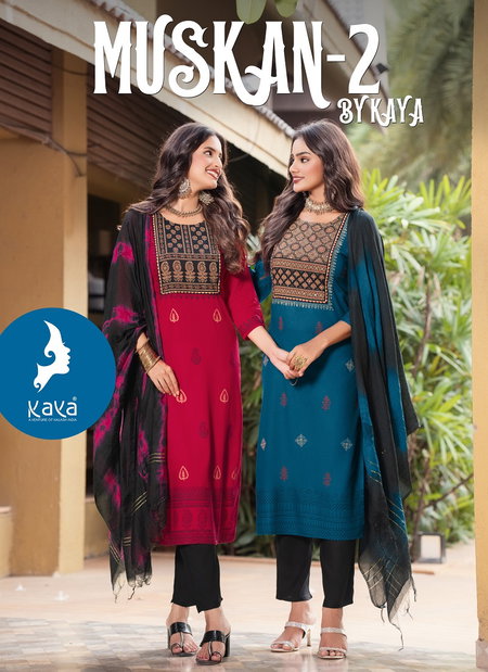 Muskan 2 By Kaya Rayon Kurti With Bottom Dupatta Wholesale Market In Surat
