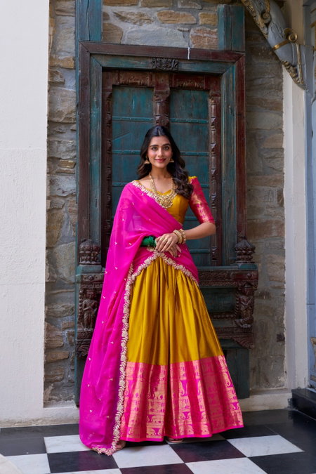 Mustard Colour Tarika By Lnb Zari Weaving Lehenga Choli Wholesalers In Surat