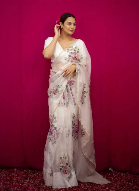 Naaz SV White Organza Silk Designer Party Wear Sarees Wholesale Shop In Surat