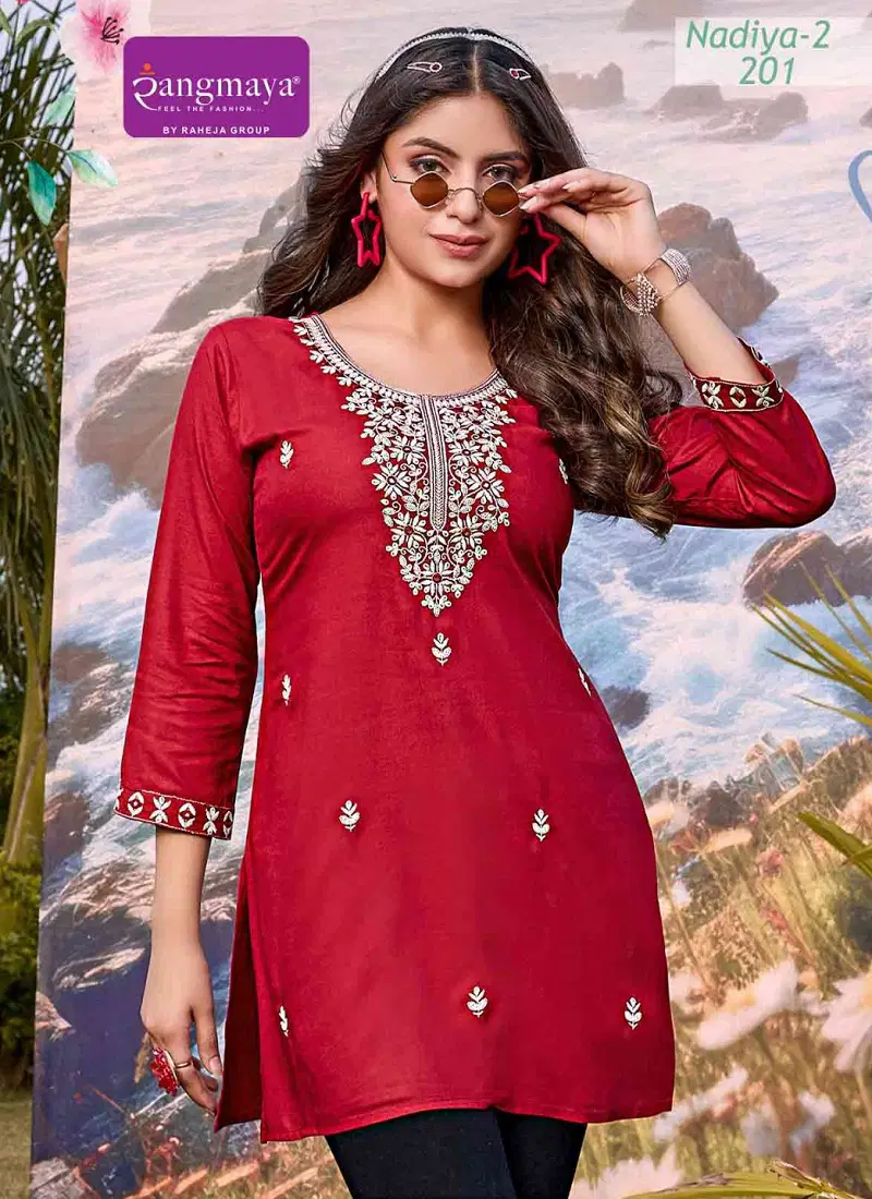 Nadiya Vol 2 By Rangmaya Rayon Tunic Ladies Top Suppliers In India Catalog