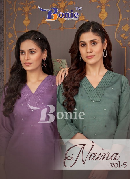 Naina Vol 5 By Bonie Viscose Embroidery Wholesale Kurti With Bottom In India