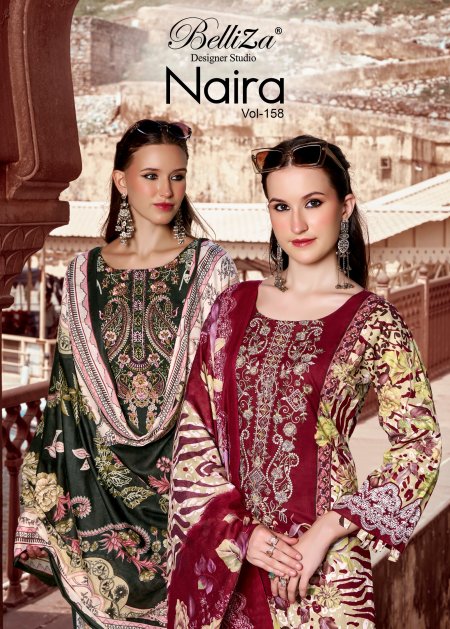 Naira Vol 158 By Belliza Cotton Printed Embroidery Dress Materials