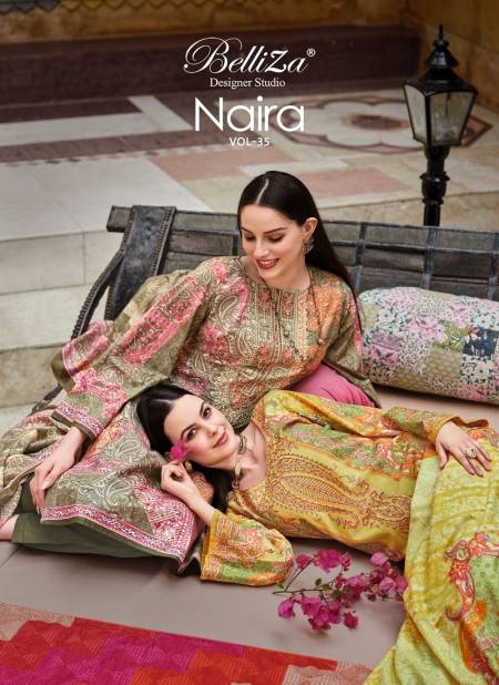 Naira Vol 35 By Belliza Embroidery Printed Cotton Dress Material Wholesale Shop In Surat
