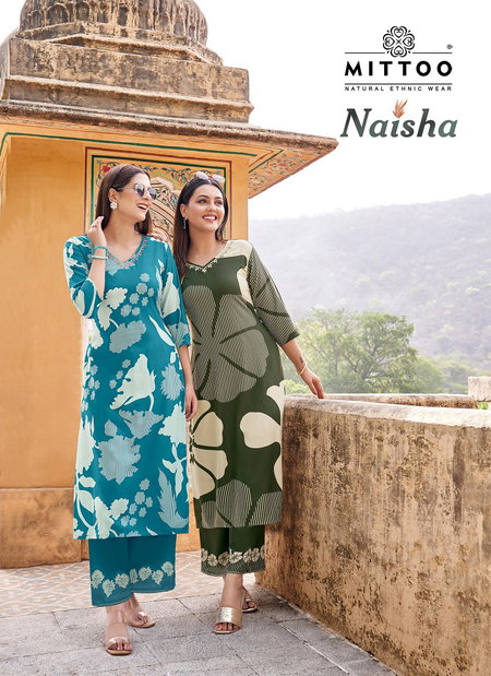 Naisha By Mittoo Rayon Printed Kurti With Bottom Wholesale Market In Surat
