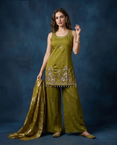 K 1059 By Naisha Roman Silk Kurti With Bottom Dupatta
