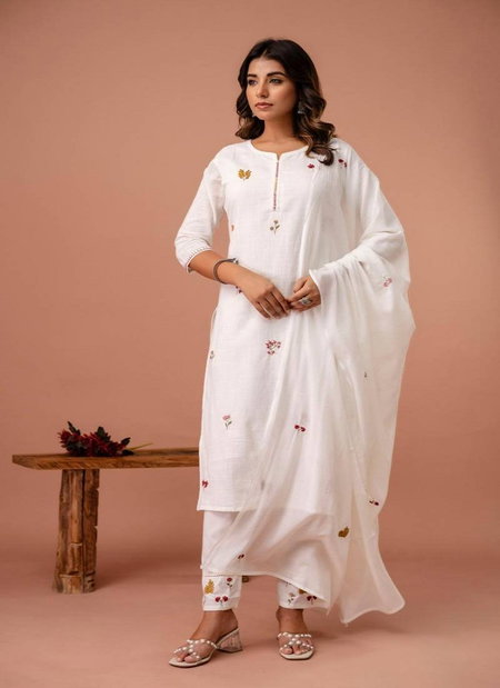 Naisha K 66 Cotton Slub Embroidery Kurti With Bottom Dupatta Wholesalers In Surat