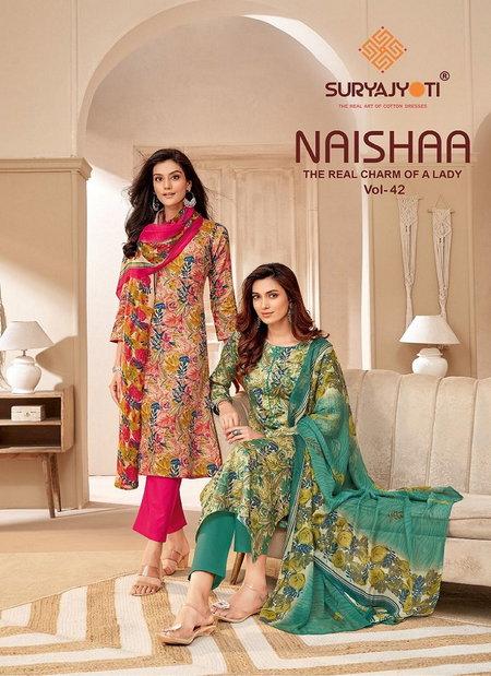 Naishaa Vol 42 By Suryajyoti Jaam Satin Printed Dress Material Wholesale Shop In Surat
