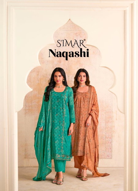 Naqashi  By Glossy Simar Viscose Muslin Dress Material Suppliers In India
