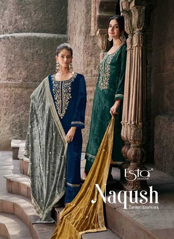 Naqush By Esta Silk Velvet Designer Wedding Salwar Suits Wholesale Shop In Surat