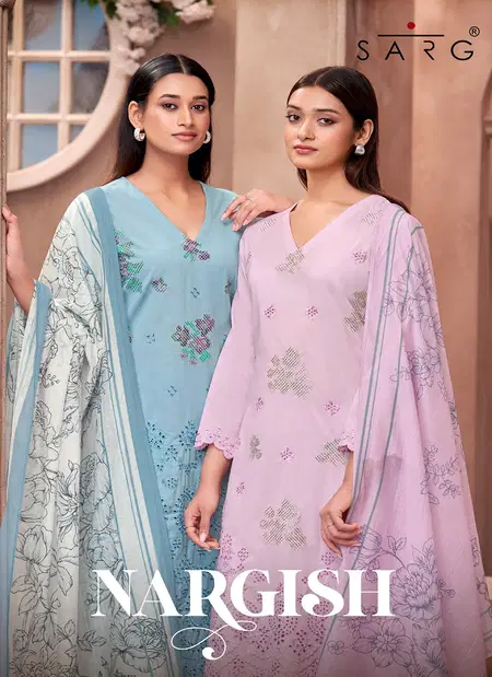 Nargish By Sarg Lawn Cotton Embroidery Wholesale Dress Material In India