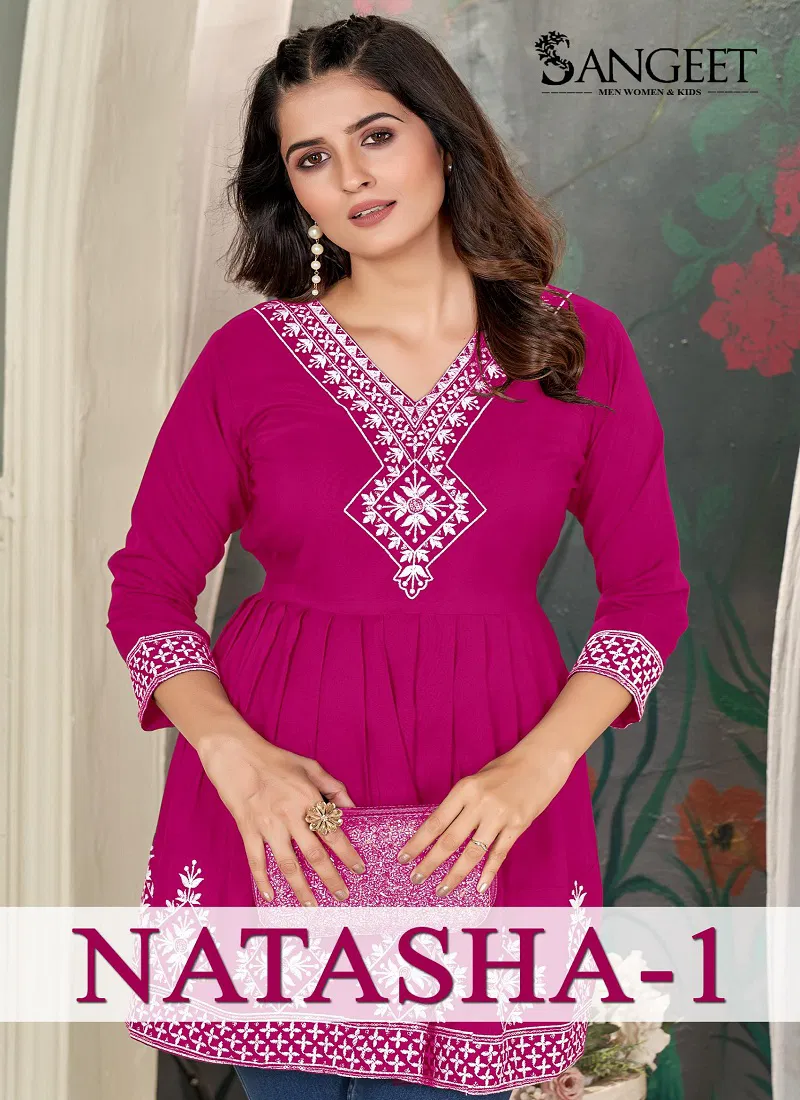 Natasha 1 By Sangeet Rayon Embroidery Ladies Top Wholesale Market In Surat
