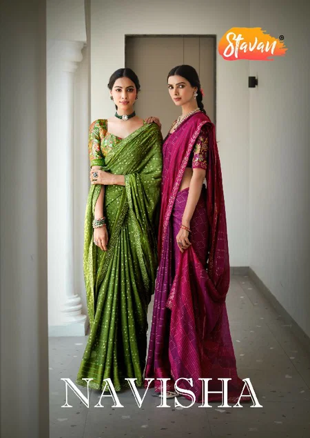 Navisha By Stavan Self Weaving With Embroidery Border Fancy Saree


