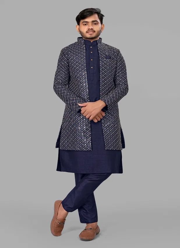 Navy Colour Designer Wedding Wear Mens Indo Western Suppliers In India