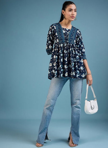 Navya 9 Rayon Printed Ladies Top Wholesale Market In Surat
