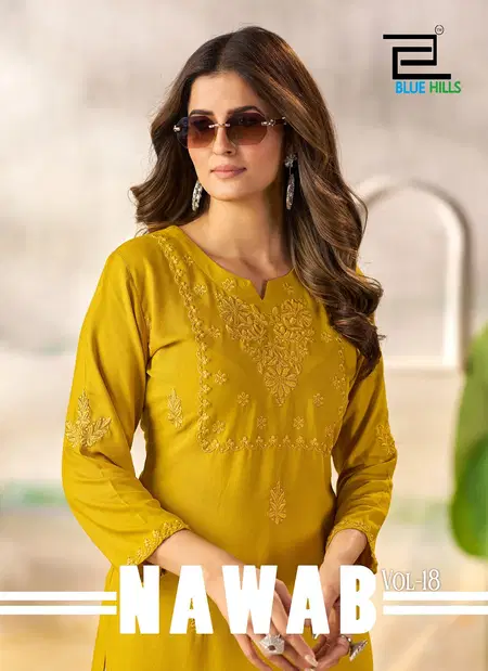 Nawab Vol 18 By Blue Hills Embroidery Lucknowi Rayon Kurtis Exporters In India