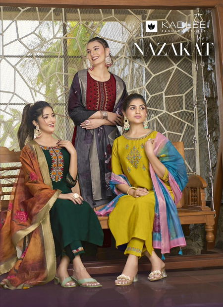 Nazakat By Kadlee Viscose Weaving Designer Kurti With Bottom Dupatta Wholesale Price In Surat Catalog