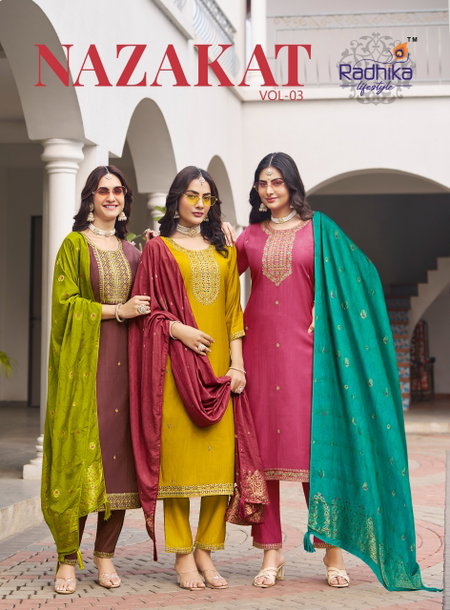 Nazakat Vol 3 By Radhika Berlin Silk Kurti With Bottom Dupatta Wholesale Online