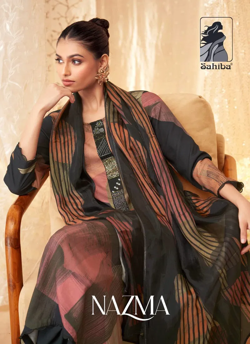 Nazma By Sahiba Stape Twill Digital Printed Dress Material Wholesale Shop In Surat Catalog