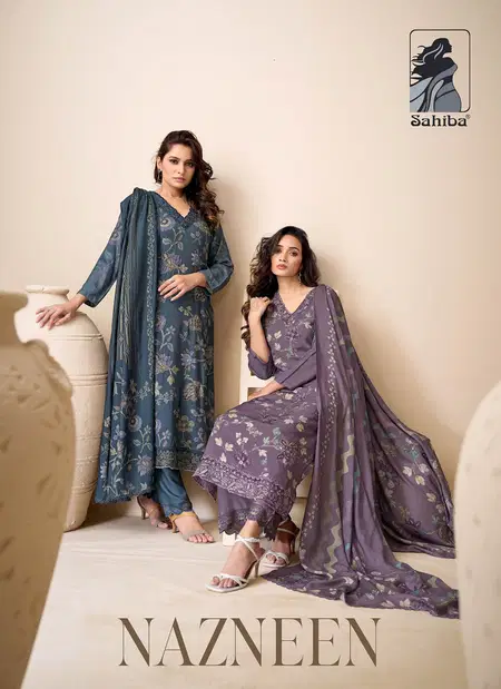 Nazneen By Sahiba Printed Embroidery Pashmina Dress Material Orders In India