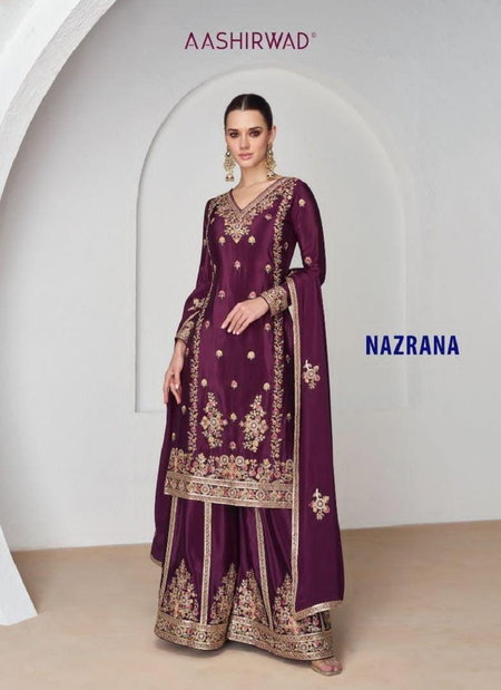 Nazrana By Aashirwad Chinon Silk Palazzo Readymade Suits Wholesale Shop In Surat