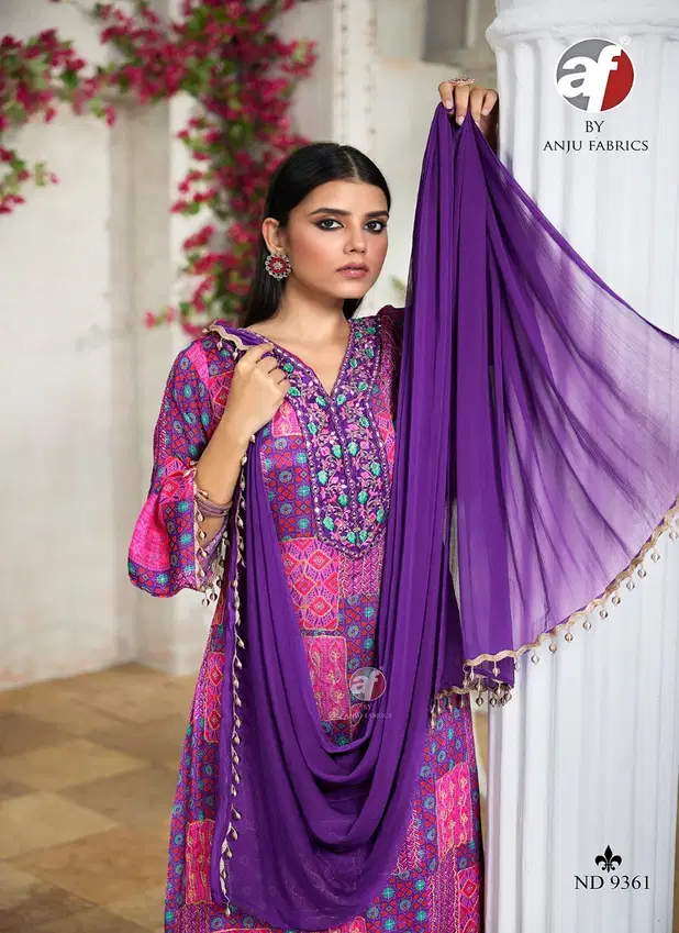 ND 9361 Chinon Chiffon Handwork Designer Kurti With Bottom Dupatta Wholesale Shop In Surat
