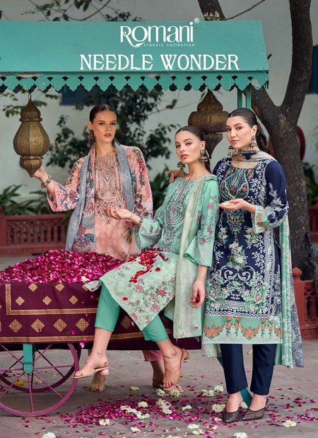Needle Wonder By Romani Cotton Printed Embroidery Dress Material Wholesale