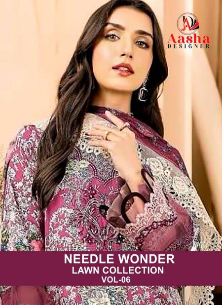 Needle Wonder Vol 6 By Aasha Heavy Embroidery Cotton Pakistani Suits Wholesale Shop In Surat
 Catalog
