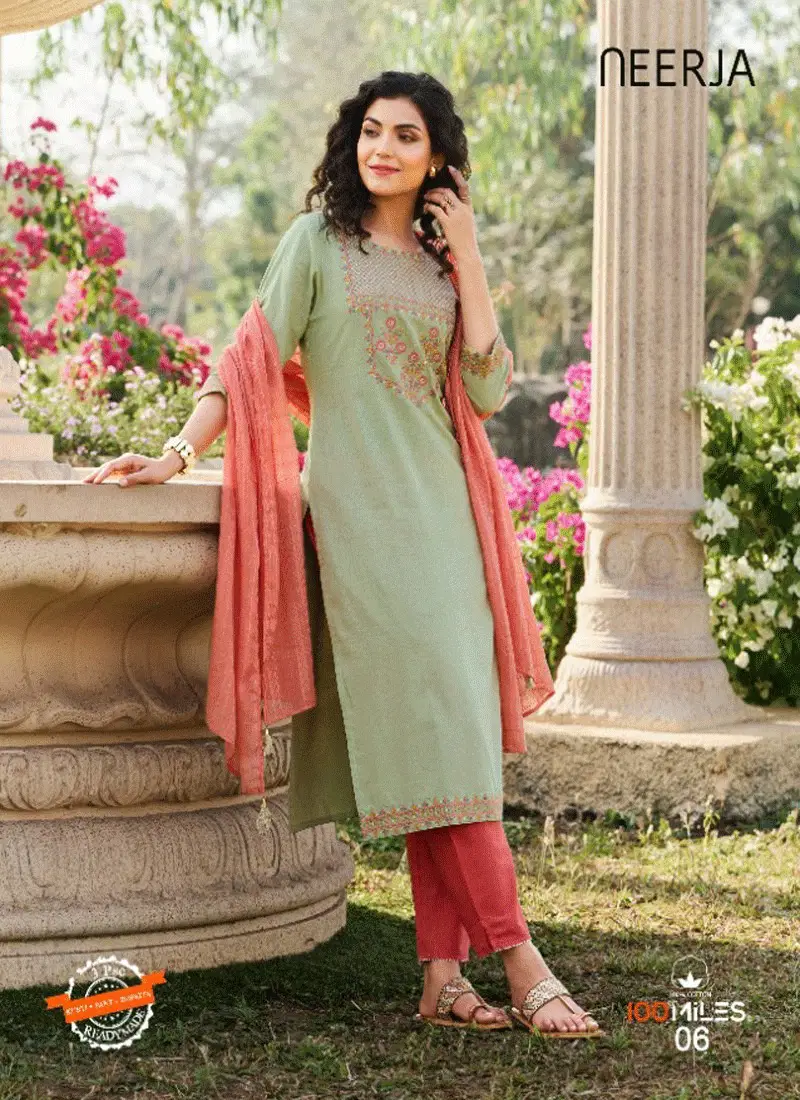 Neerja By 100 Miles Cotton Kurti With Bottom Dupatta Wholesale Price In Surat Catalog