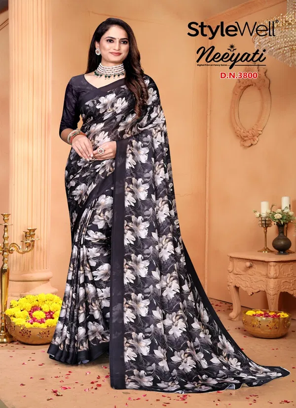 Neeyati By Stylewell Satin Georgette Designer Sarees Wholesale In India