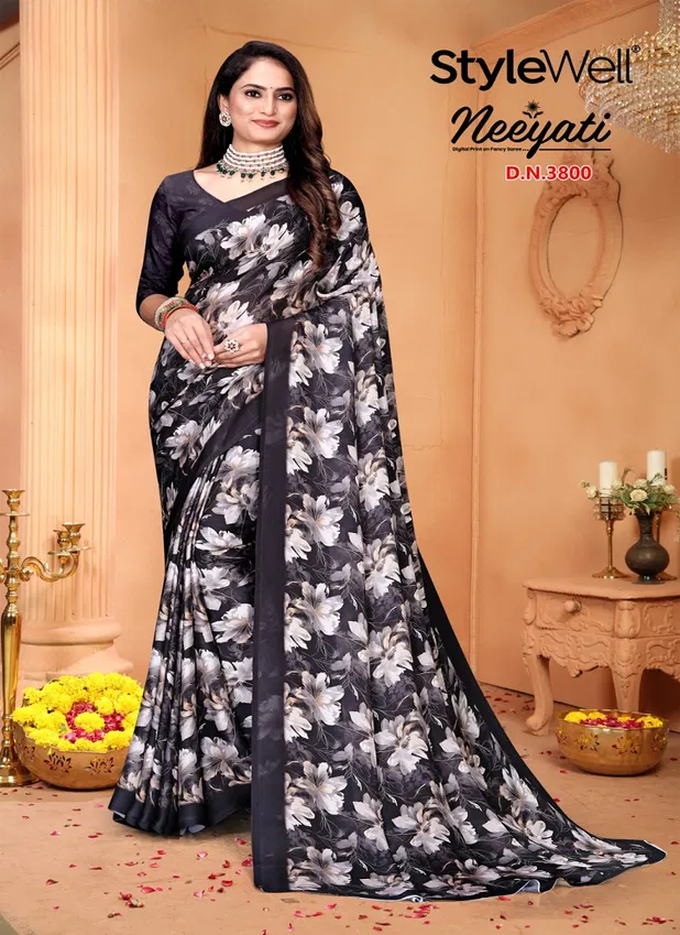 Neeyati By Stylewell Satin Georgette Designer Sarees Wholesale In India