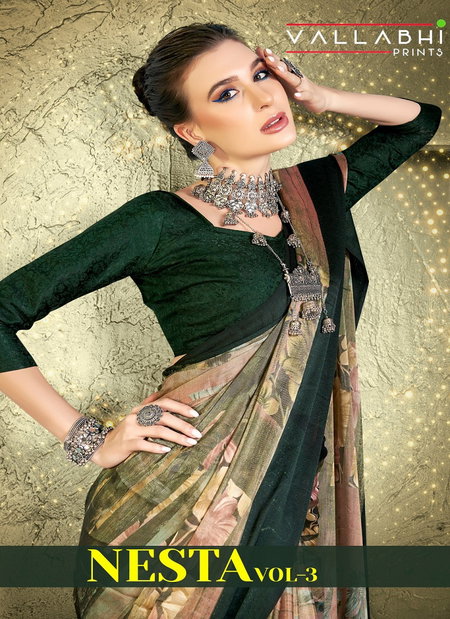 Nesta Vol 3 By Vallabhi Floral Printed Brasso Saree Suppliers In India