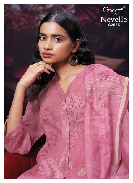 Nevelle 2555 By Ganga Printed Premium Pure Linen Dress Material Wholesale Price In Surat