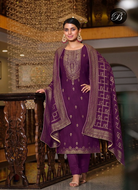 Nikhaar By Belliza Designer Viscose Masleen Jacquard Dress Material Wholesale Online
