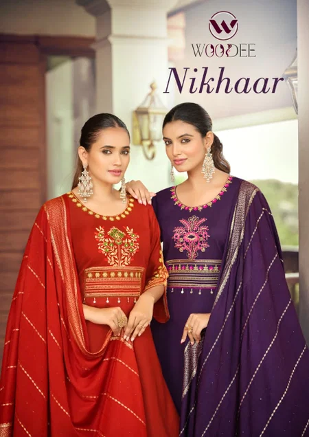 Nikhaar By Woodee Slub Rayon Kurti With Bottom Dupatta