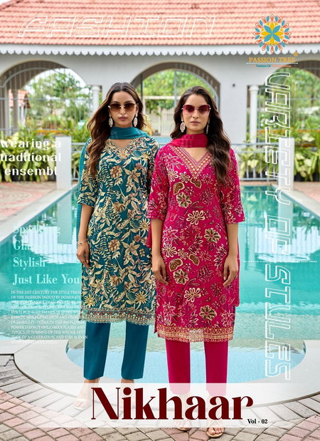 Nikhaar Vol 2 By Passion Tree Rayon Printed Online Kurti With Bottom Dupatta Wholesale