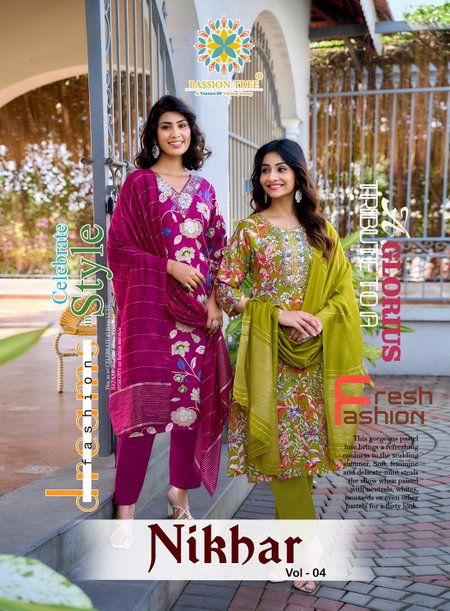 Nikhaar Vol 4 By Passion Tree Rayon Printed Kurti With Bottom Dupatta Wholesalers In Surat
