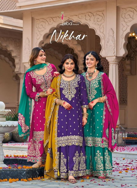 Nikhar By Eba Heavy Chinon Readymade Suits Surat Wholesale Market Catalog