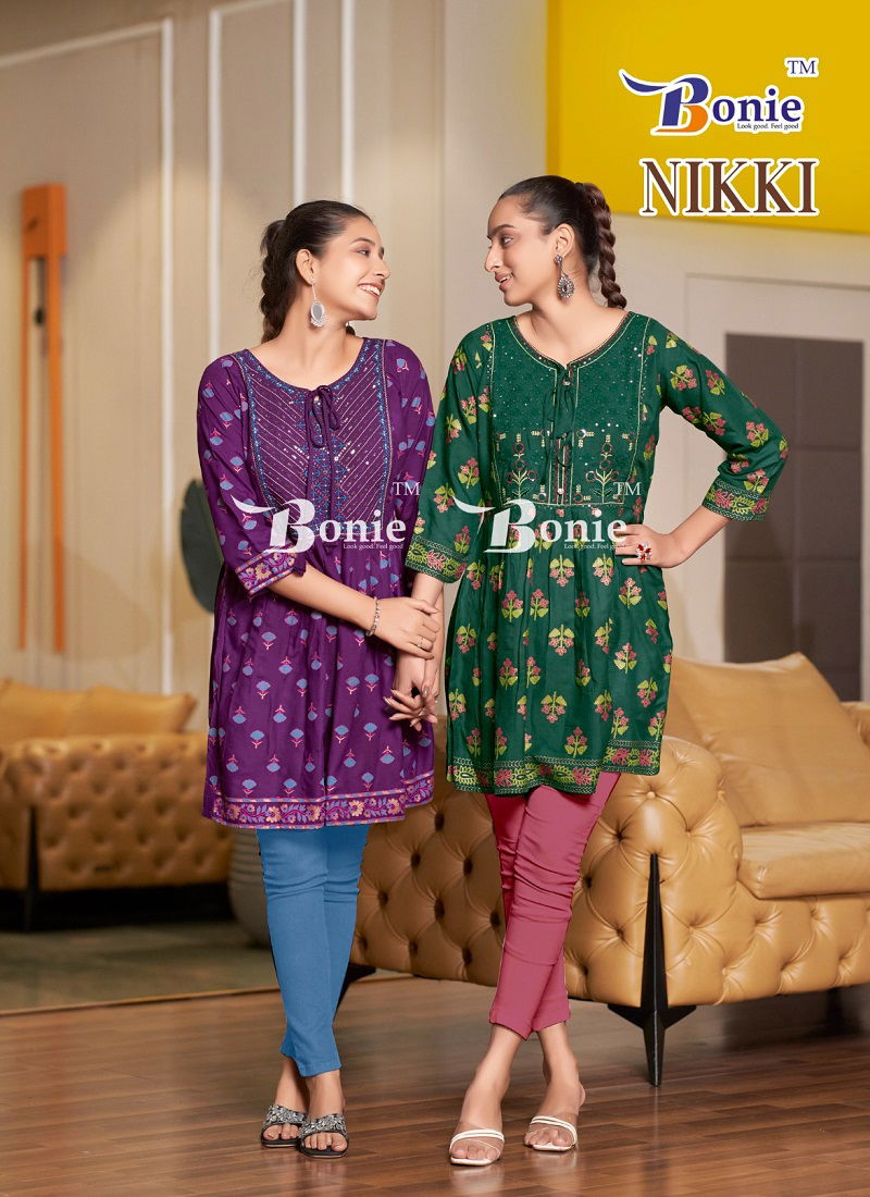 Nikki By Bonie Rayon Printed Short Kurtis Wholesale Price In Surat Catalog