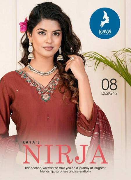 Nirja By Kaya Straight Cut V Neck Roman Silk Kurtis With Bottom Dupatta Wholesale Price In Surat  Catalog